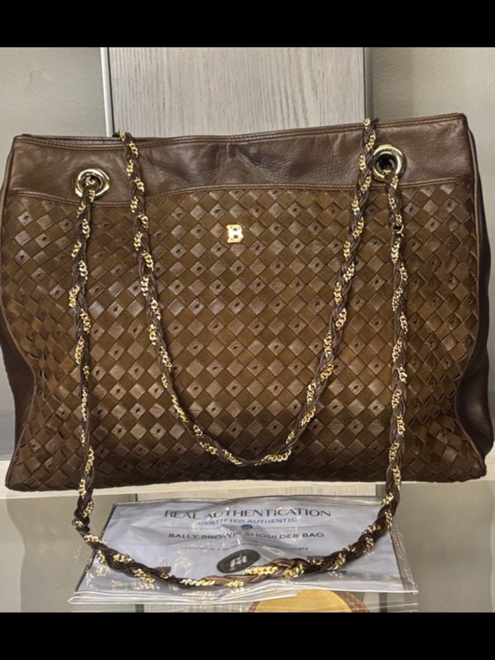 Bally Brown Woven Leather Shoulder Bag
